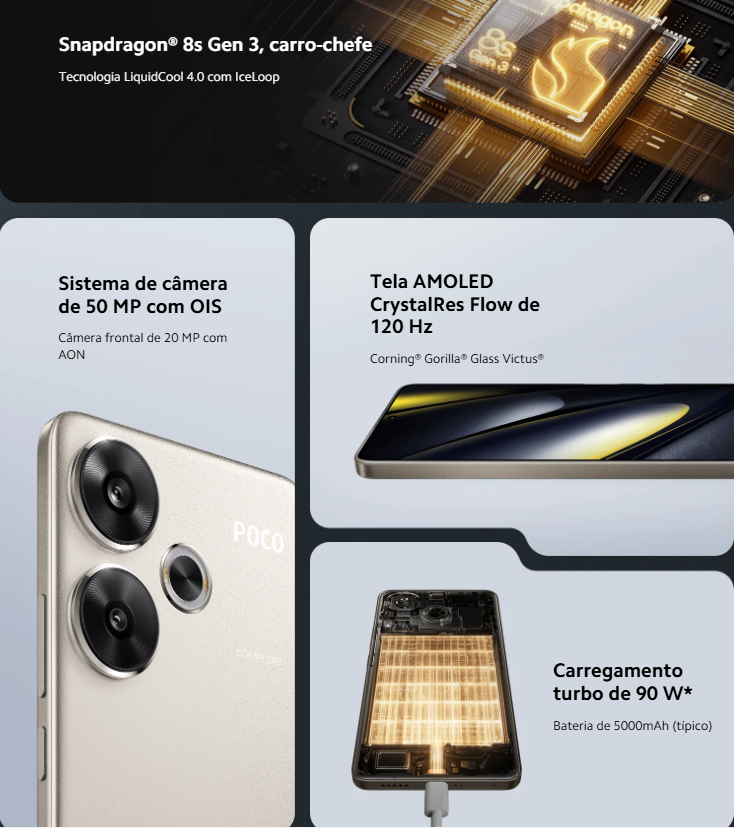 Xiaomi POCO F6 5G 8GB RAM 256GB Versão Global - Rs eletronicos Sorocaba